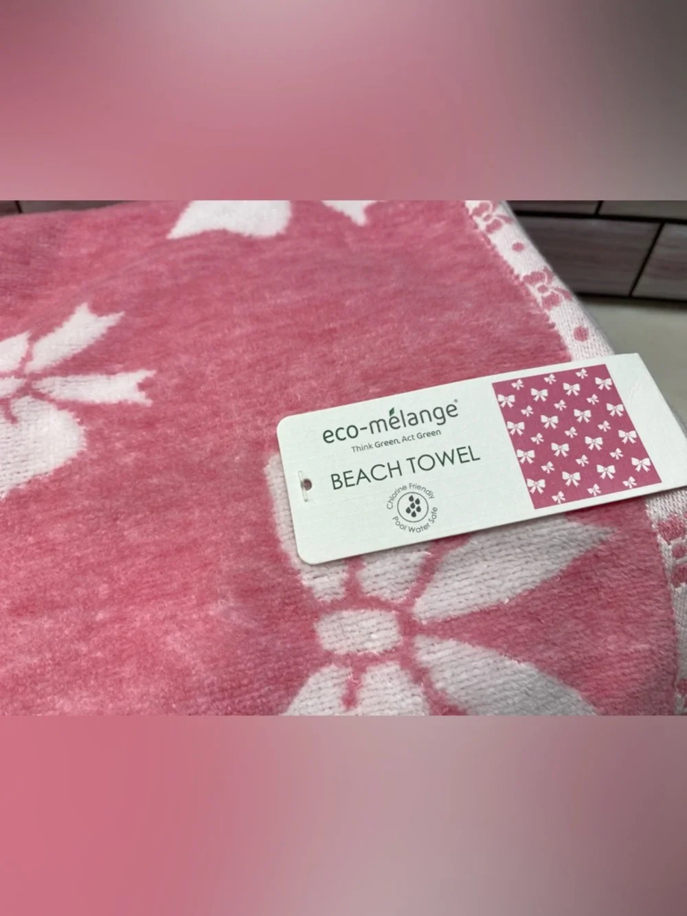 Eco melange ❤️Bow Cotton reversible Over Sized Beach Towel - Pink NWT